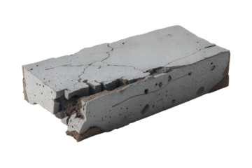 Damaged concrete block construction site product image industrial environment close-up view, isolated on white or transparent background