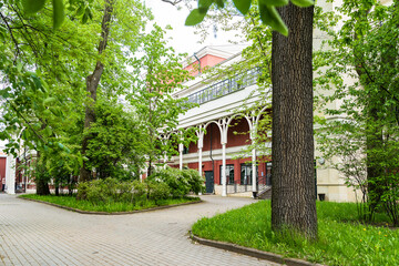 The building of the Youth Theater on the Fontanka on a cloudy August day
