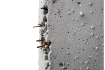 Close-up view of urban concrete wall construction in an industrial environment, isolated on white or transparent background