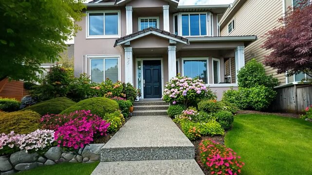 Beautiful suburban house showcasing modern design and vibrant landscaping perfect for homeownership goals