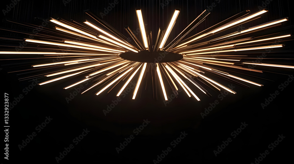Aufkleber 22h 3d rendering of a ceiling lamp in the shape of sun rays made of many 3d strips on a black backgr