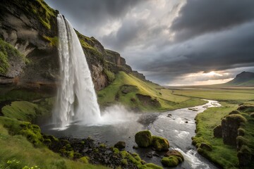 A majestic waterfall in Iceland.