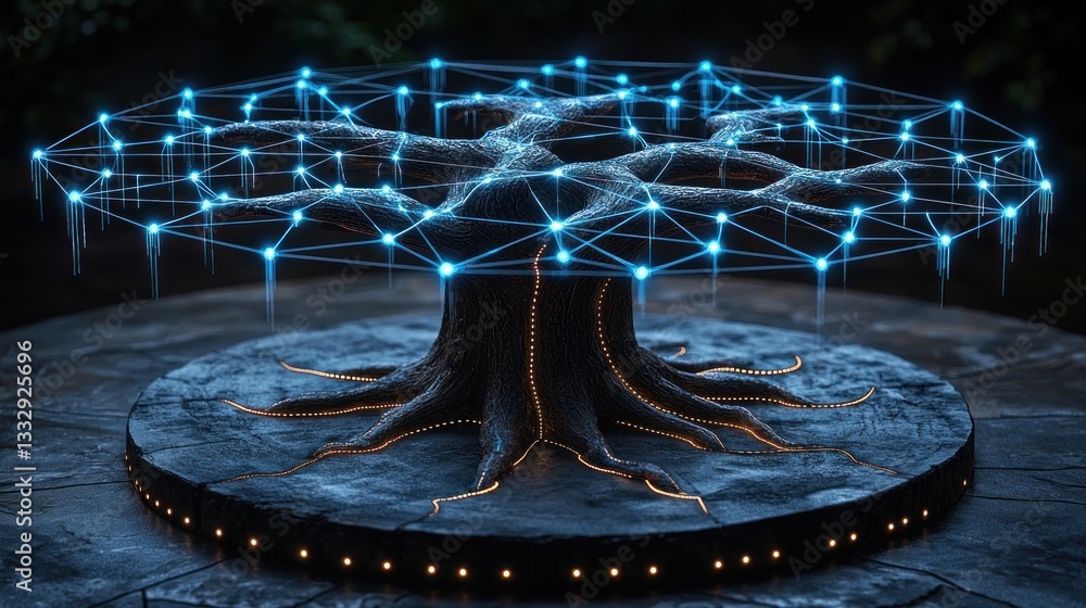 Poster illuminated digital tree: a network of light and connection