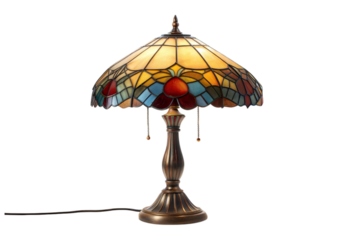 Artistic tiffany lamp design home decor still life indoor close-up vintage elegance, isolated on white or transparent background