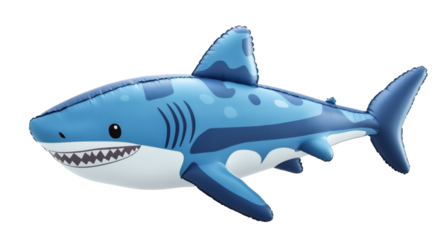 Blue shark toys cute balloon for kids, swimming forward with intensity, 3D photo realistic style illustration isolated on white background.