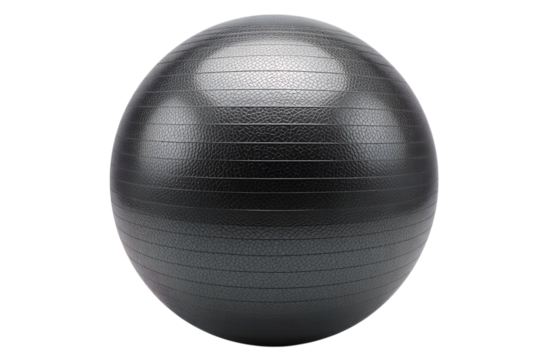 Dynamic fitness session with a balance ball in a modern gym environment, isolated on white or transparent background