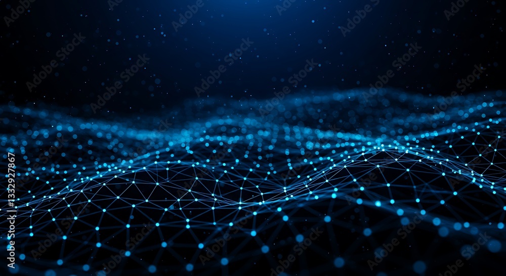 Poster abstract digital wave network dark blue background 3d rendering