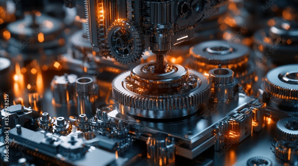 Poster intricate machinery: a close-up of complex gears and mechanisms