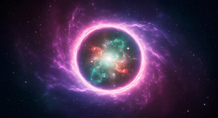 Naklejka premium Cosmic Energy Vortex with Glowing Nebula and Stars in Space