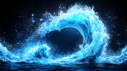 Abstract wave, ethereal blue, water, dark background, art, digital, image, poster, design use