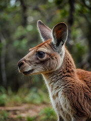 Fototapeta premium Close-Up Portrait of Kangaroo in Natural Habitat, Wild Marsupial