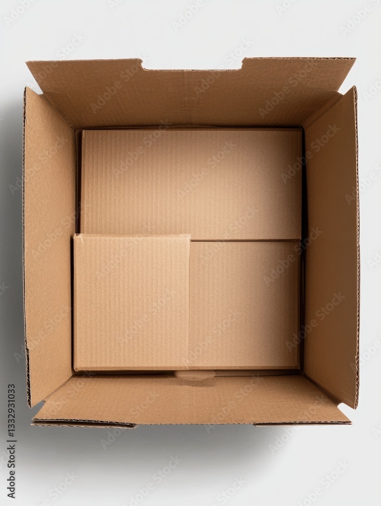 Poster cardboard box filled with smaller boxes arranged neatly on soft gray background generative ai