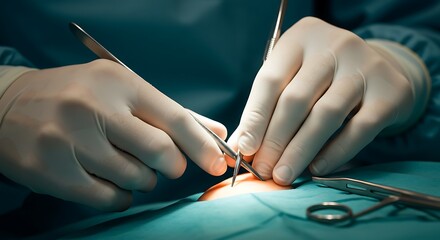 Surgeon Hands Performing Surgery with Scalpel in Operating Room Closeup