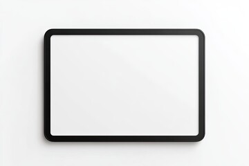 Blank black framed tablet on white wall background