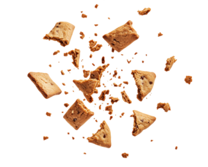 Exploding crispy biscuits with crumbs on Transparent Background, PNG