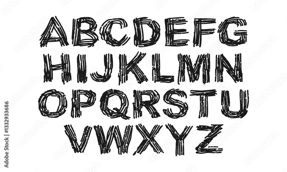 Poster english alphabet. large block letters consisting of handwritten strokes. doodles and squiggles. vect