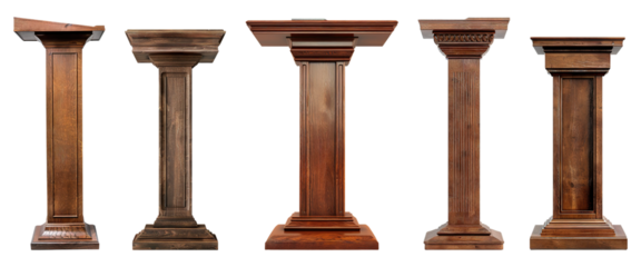 Wooden Speech Desks Set on Transparent Background
