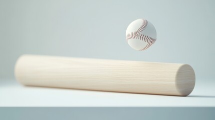 Baseball and Bat A Dynamic Sports Scene with a Flying Ball and Wooden Bat on a Clean Backgroun