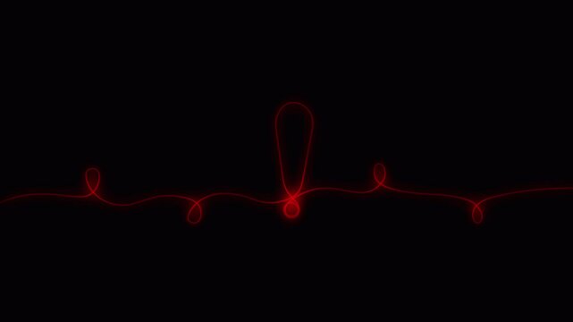 Video. Continuous line drawing exclamation mark. Hand drawn admiration signs. Animation on black background 4K.
