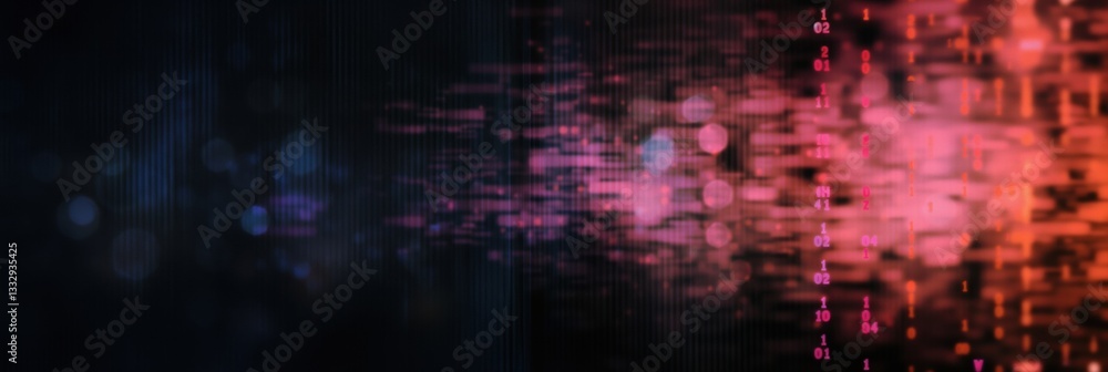 Poster an abstract digital artwork showcasing vibrant colors and a flowing data pattern, representing moder