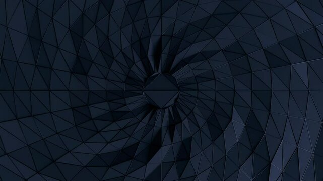 abstract dark 3d circular background, 4k seamless loop, animated random motion polygon backdrop video