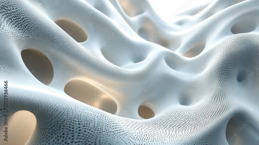 Poster abstract 3d render: organic white cellular structure