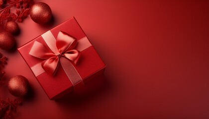 red gift box on red background for christmas or valentine s day