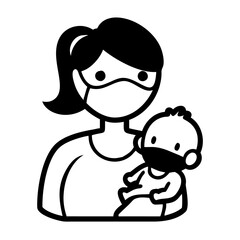 Obraz premium Icon of a mother and baby wearing face masks