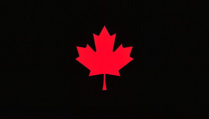 Stylized red maple leaf silhouette on black background, Canadian symbolism