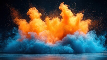 Abstract Explosion of Blue and Orange Color Smoke