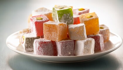Fototapeta premium turkish delight or lokum on a white plate