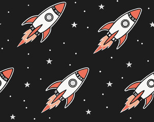 seamless pattern of rockets in space