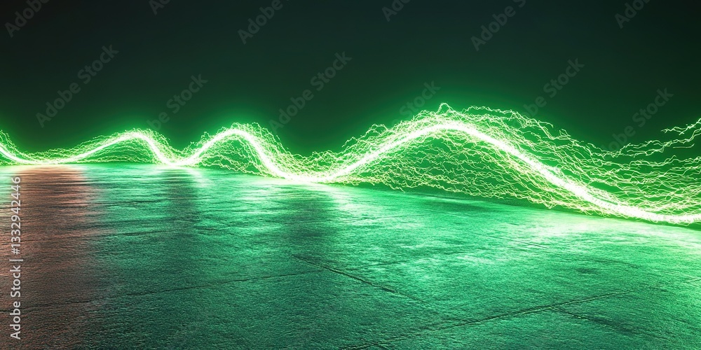 Poster green light waves dance across a dark surface at night creating an energetic visual effect for artis