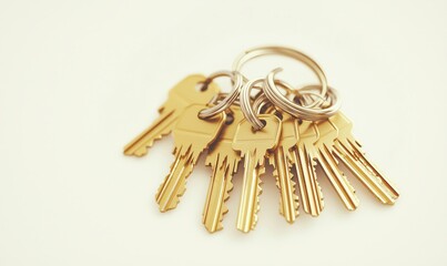Set of golden keys on keyring for home, office, or vehicle access
