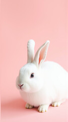 Obraz premium Cute white rabbit on isolated pink background
