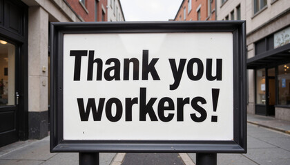 Thank you workers sign, expressing gratitude, urban cityscape during daytime, Thank You Day