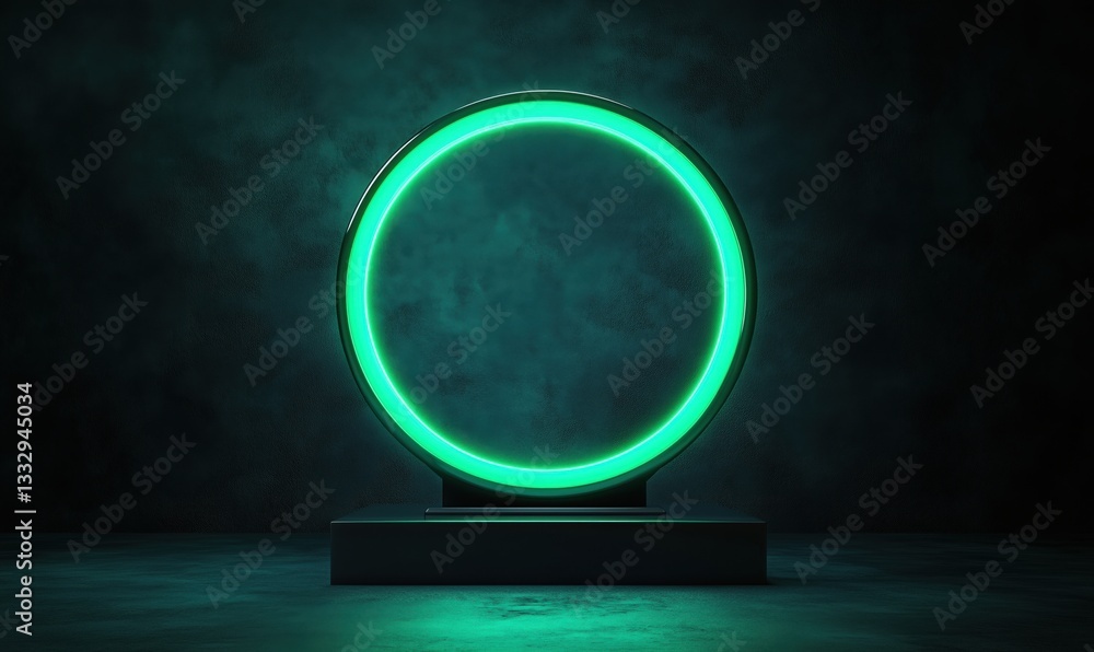 Poster glowing neon circular frame on dark textured background for modern design projects