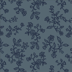 Seamless Paisley Ethnic Floral Print Repeat Pattern Tile in Indigo Navy Blue