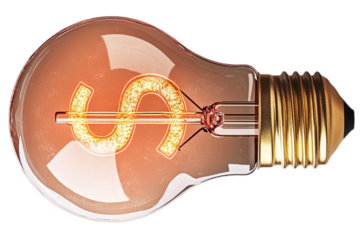 Light bulb with dollar symbol isolated on transparent background