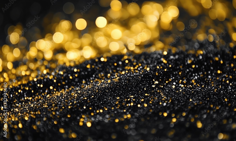 Poster black and gold glitter background with shimmering bokeh effect for design projects