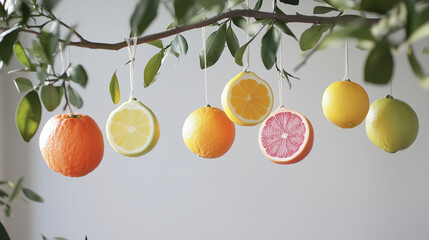 Burst of Natural Freshness: Vibrant Citrus Fruits on Sunlit Branches to Represent the Energy of Nature and the Taste of Summer &ndash; Generative AI