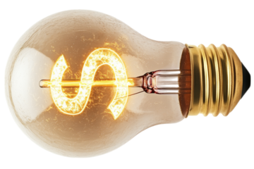 Light bulb with dollar symbol isolated on transparent background