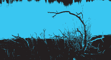 Branches on waters edge abstract