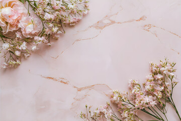 Pink flowers on pink marble background