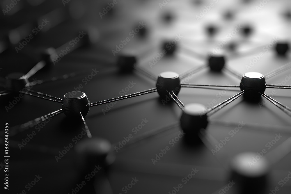 Poster interconnected dots and lines create a digital network pattern, showcasing the interaction among nod