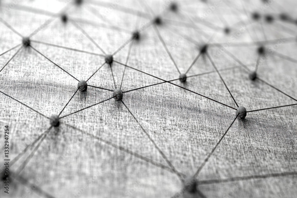Poster an abstract backdrop showcases a network of interconnected dots and lines, forming an intriguing geo
