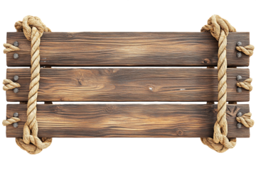 Rustic Wooden Sign With Rope On Transparent Background, PNG
