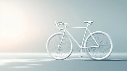 Fototapeta premium Minimalist White Bicycle Against Soft Light Background Ideal for Fitness Health and Lifesty