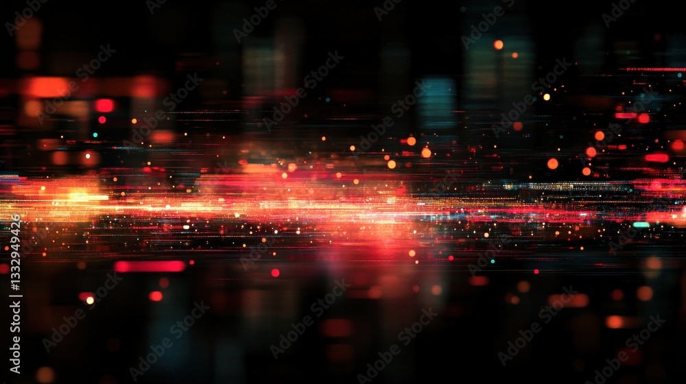 Poster floating lights in various colors blur together, creating a vibrant and dynamic visual effect agains