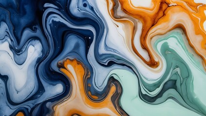 Swirling Abstract Marble Pattern with Blue and Orange Tones